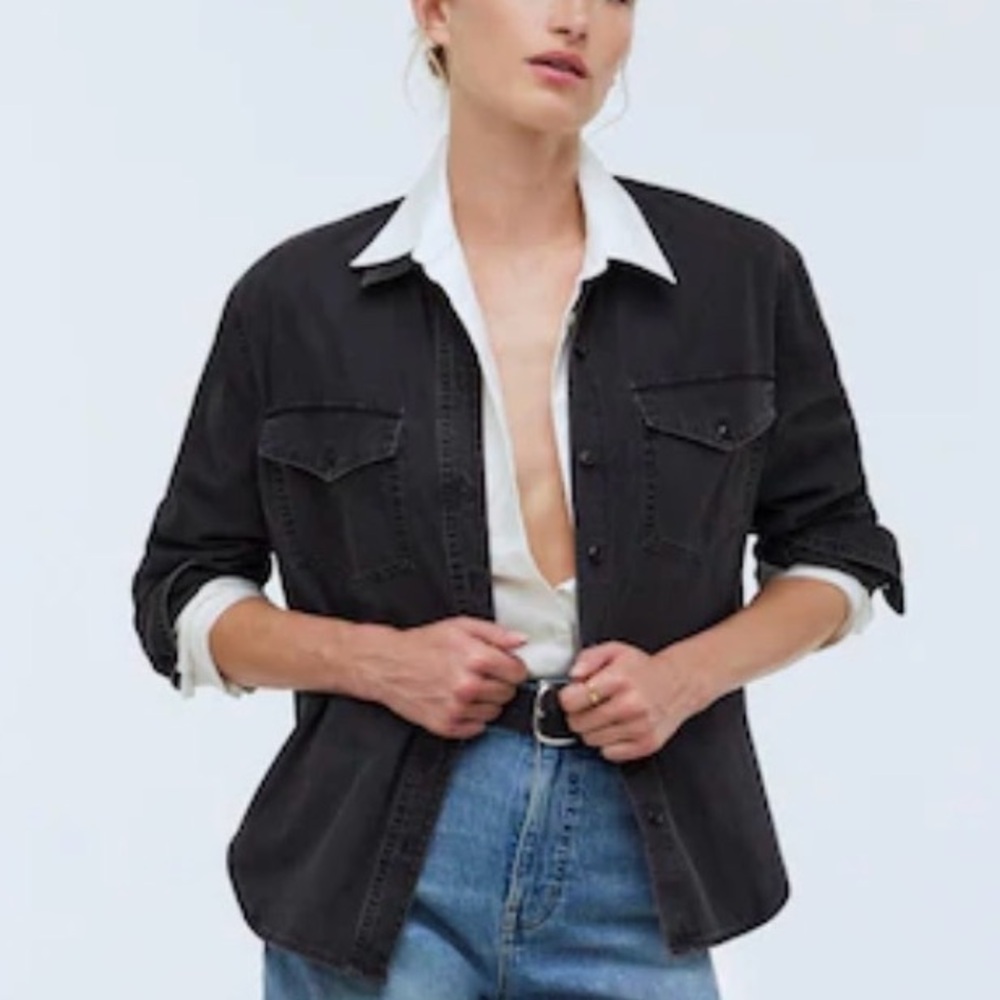 Black Denim Button-Up Shirt - Picture 2 of 8